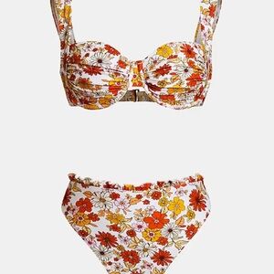 Floral Print Bikini Set - Orange and Red